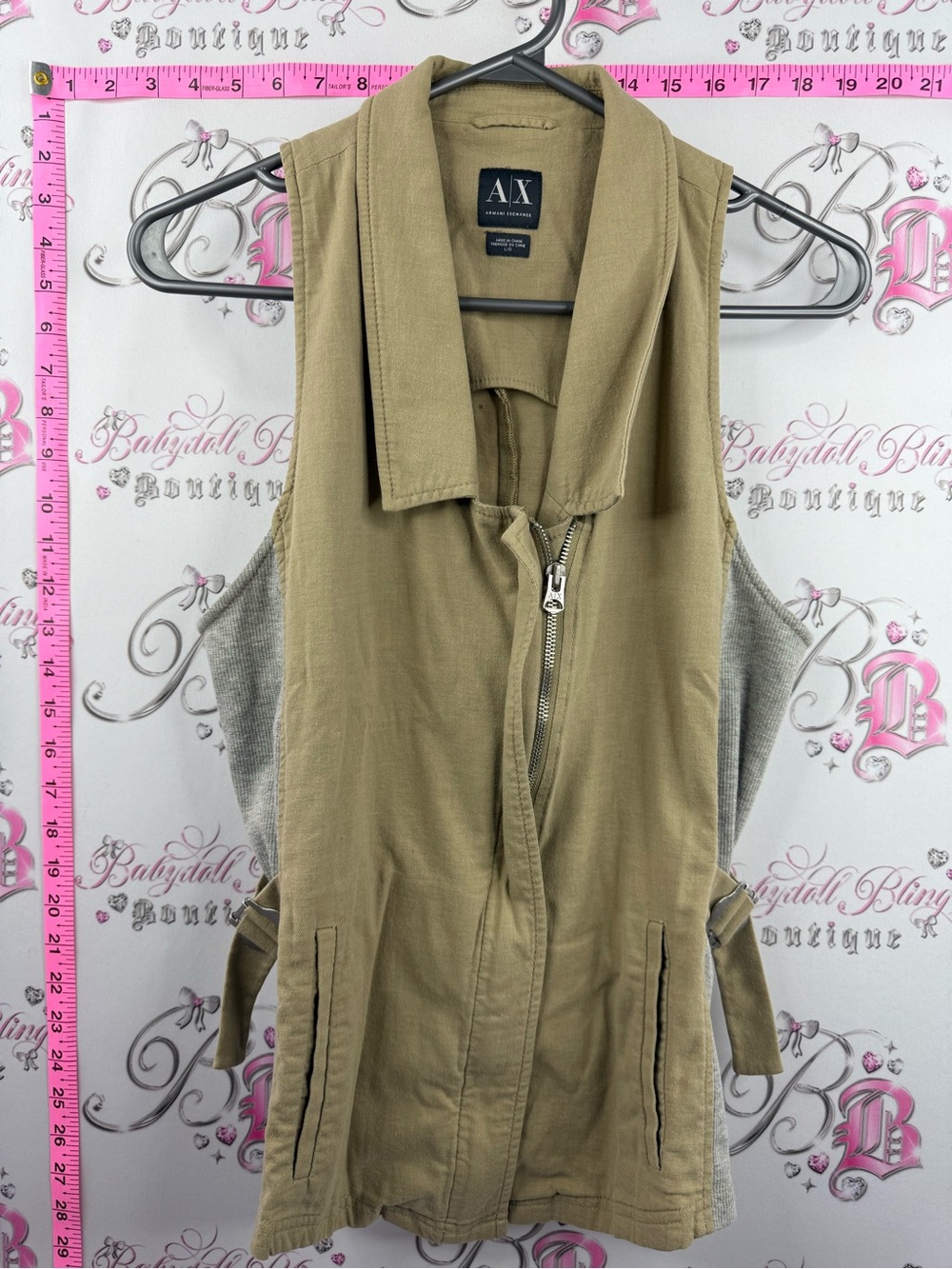 A/X Armani Exchange Khaki Utility Vest with Gray Side Panels